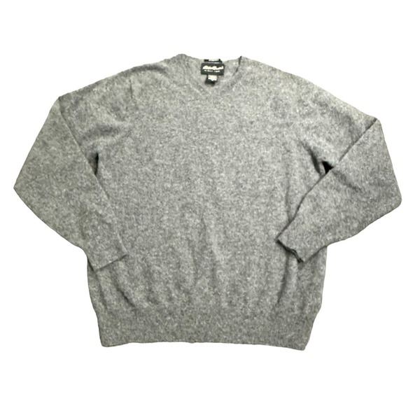 Eddie Bauer Sweater Mens Medium Gray Lambs Wool Blend Vneck Stretch Pullover - Picture 1 of 8